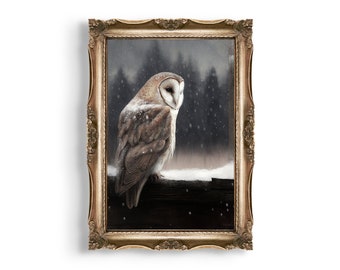 Barn Owl Winter Print: Vintage Snowy Farmhouse Decor (Digital Download)