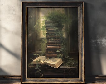 Nature Bookstore | Dark Cottagecore, Dark Academia Decor, Vintage Botanical Aesthetic, Witch Room Decor, Cottagecore, Moody Goth Wall Art