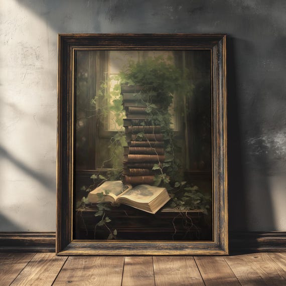 Nature Bookstore | Dark Cottagecore, Dark Academia Decor, Vintage Botanical Aesthetic, Witch Room Decor, Cottagecore, Moody Goth Wall Art