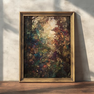 Stained Glass Window | Cottagecore Wall Art, Victorian Decor, Dark Academia Decor, Vintage Floral Art, Gothic Wall Art, Moody Wall Decor