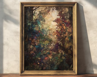 Stained Glass Window | Cottagecore Wall Art, Victorian Decor, Dark Academia Decor, Vintage Floral Art, Gothic Wall Art, Moody Wall Decor