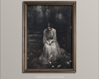 De stemming | Donkere academische prints, humeurige donkere muurkunst, grillige esthetiek, gotisch interieur, antiek olieverfschilderij, Cottagecore-kunst