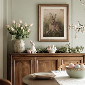 Bunny | Rabbit Painting, Cottagecore Decor, Rustic Easter Print, Spring ...