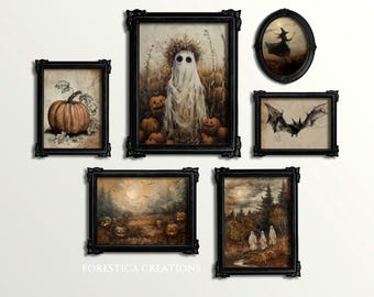 Set of 6 Halloween Prints | Spooky Gallery Set, Cottagecore Decor (Digital Download)