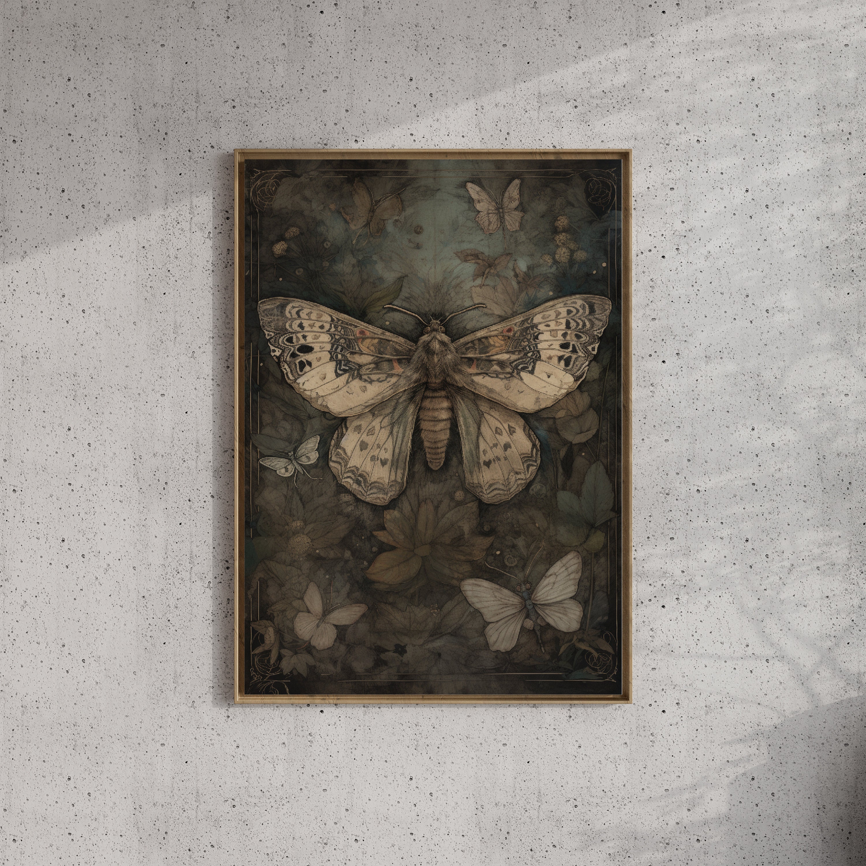 Antique Moth | Dark Cottagecore Wall Art, Moody Botanical Print ...