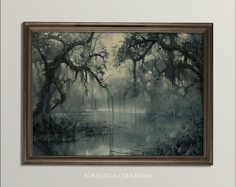 Dark Swamp | Misty Woodland Print, Dark Cottagecore Printable, Gloomy Decor, Dark Naturalism Wall Art, Dark Academia, Gothic Home Decor