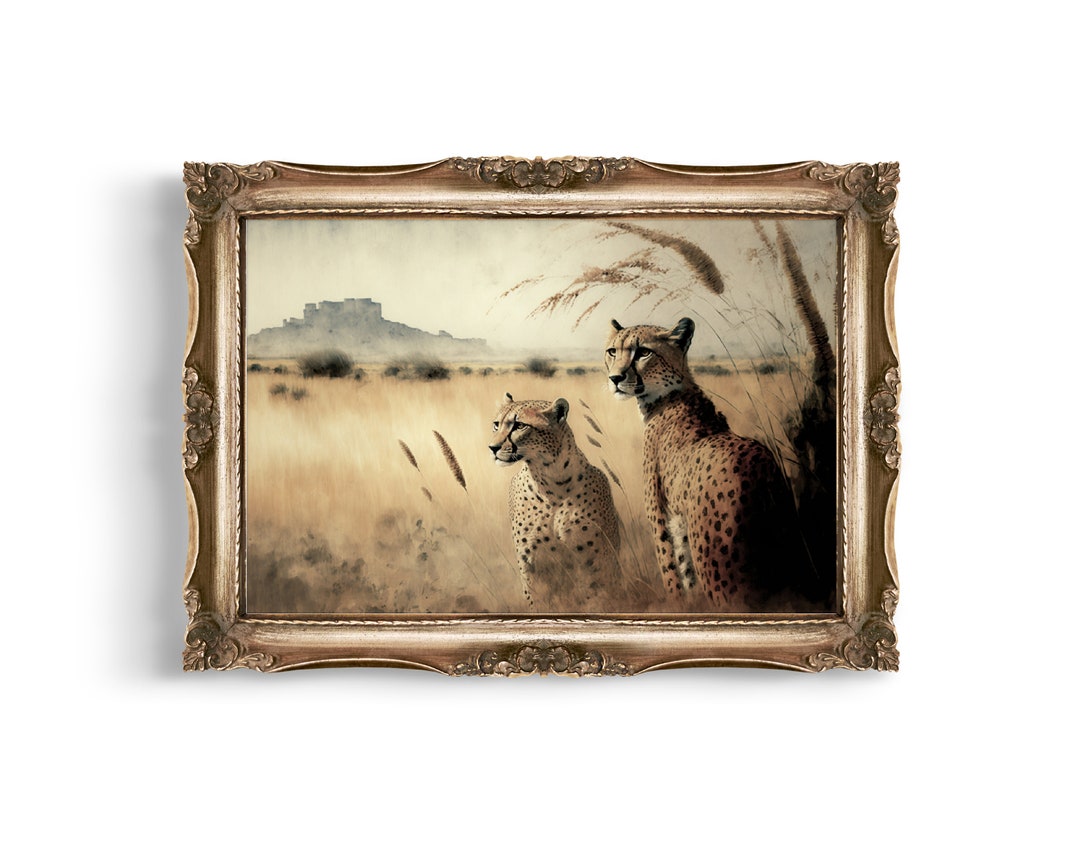 Cheetahs Vintage African Wall Art Safari Landscape - Etsy