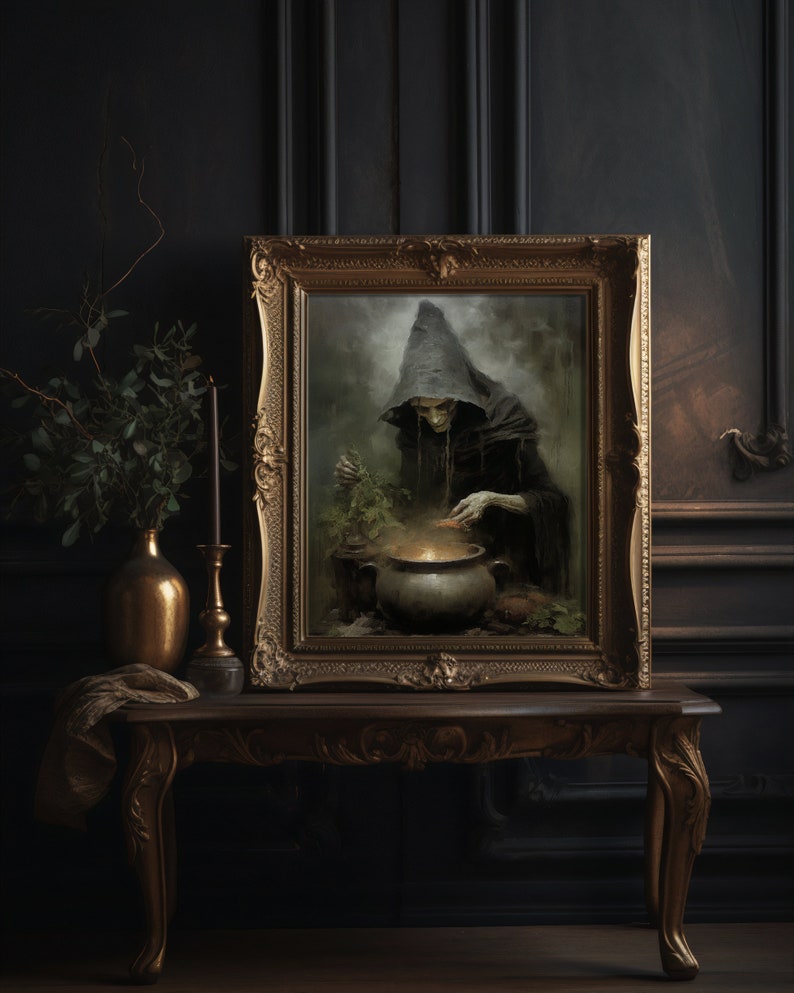 Immerse yourself in the enchanting botanical world with forest witch prints reminiscent of vintage oil paintings.