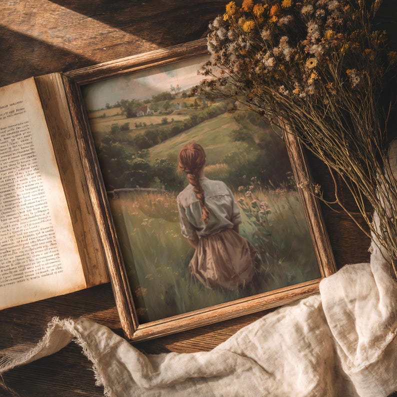 Nature wall art featuring a pastoral landscape, blending seamlessly with farmhouse or country-themed decor.
