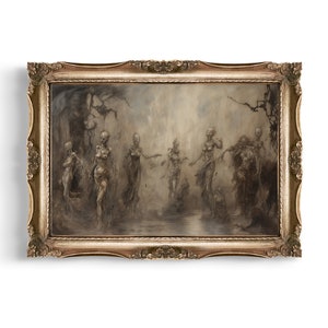 Dance of the Dead | Macabre Art, Dark Horror Decor, Vintage Spooky Wall Art, Creepy Dark Art, Weird Skeleton Art, Antique Painting Aesthetic