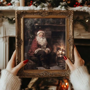 Weihnachtsmann | Weihnachtsdrucke, Antikes Ölgemälde, Winter Raum Dekor, Verschneite Ästhetik, Vintage Yule Drucke, Dark Academia Weihnachten