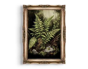 Deep Forest Fern | Dark Cottagecore Print, Vintage Botanical Decor, Green Aesthetic Wall Art, Goblincore Oil Painting, Dark Moody Artwork