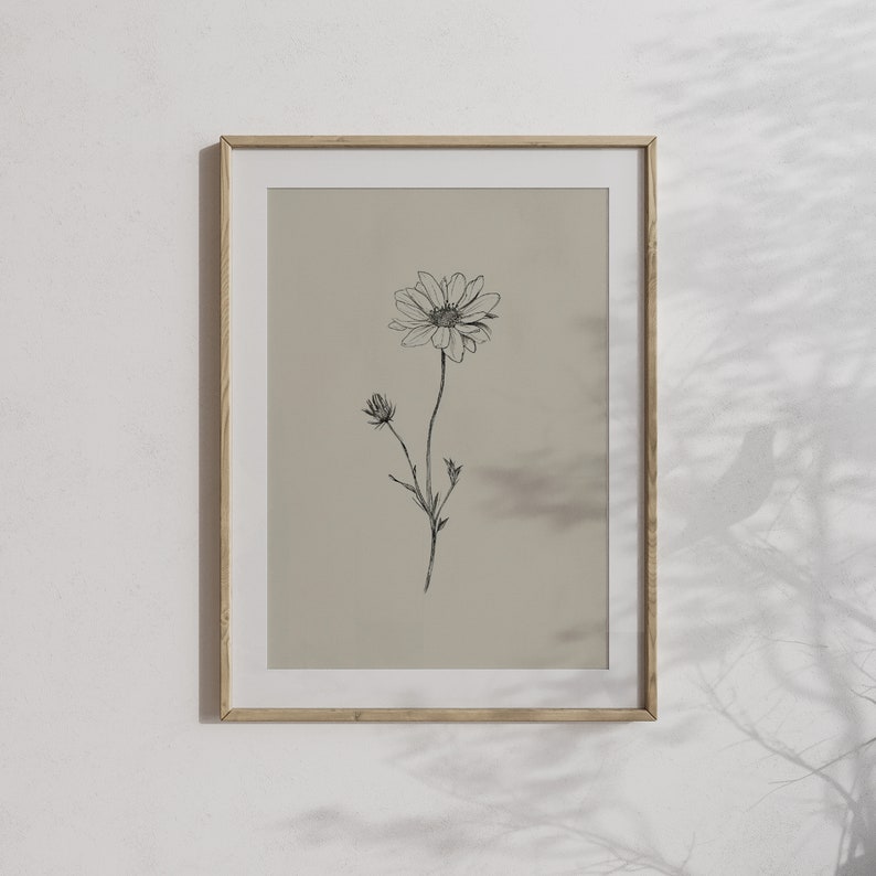 Printable bohemian art print showing a single white flower, a serene addition to eclectic or spring-themed decor.