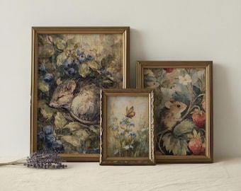 Set of 3 Meadow Animal Prints | Cottagecore Nursery Wall Art (Digital Download)