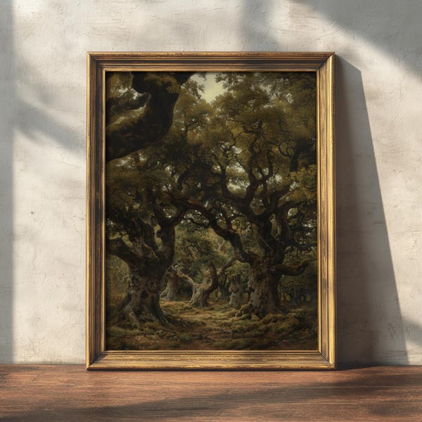 Old Forest | Woodland Art Print, Moody Nature Wall Art, Botanical Aesthetic, Dark Green Artwork, Farmhouse Decor, Tree Branches Printable