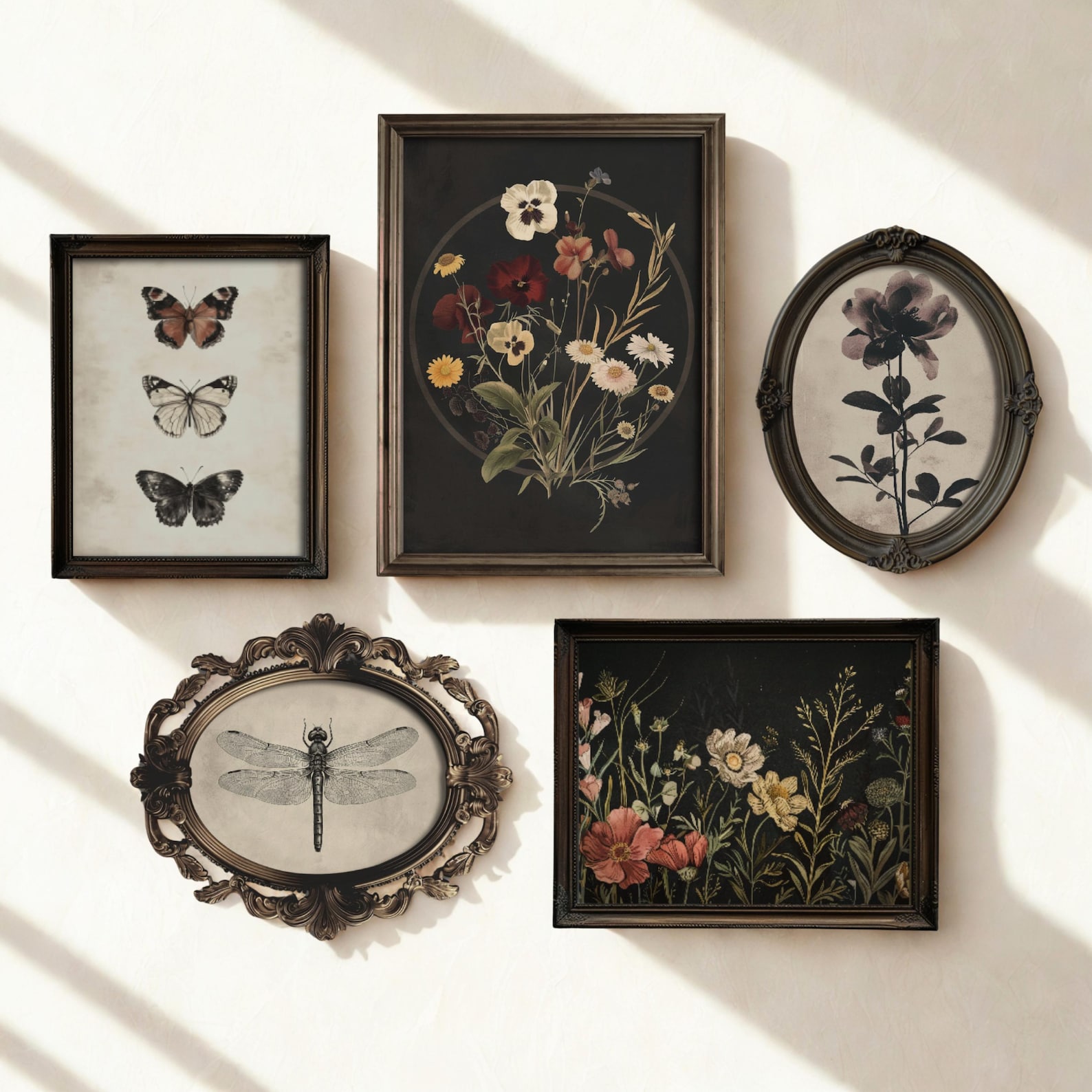 Set of 5 Dark Cottagecore Prints | Victorian Botanical Home Decor ...