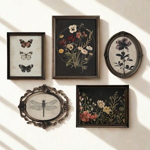 5er Set Dunkle Cottagecore Drucke | Victorian Botanische Dekoration, stimmungsvolle Goth Galleriewand (Digital Dowload)
