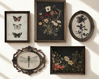 Set of 5 Dark Cottagecore Prints | Victorian Botanical Aesthetic, Moody Goth Gallery Wall Set, Gothic Home Decor, Dark Academia Art Prints