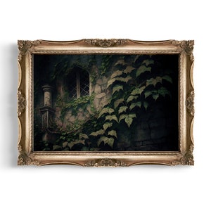 Overgrown Castle Wall | Victorian Wall Art, Botanical Decor, Dark Academia Print, Gothic Church Wall Printable, Vintage Goth Aesthetic