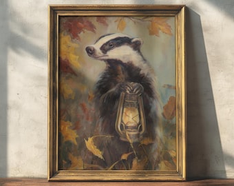 Badger Lantern Print | Vintage Woodland Nursery Art (Digital Download)