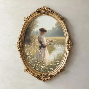 Victorian printable wall art with wildflower details and soft spring tones, ideal for cottagecore, Easter, and French cottage decor styles.