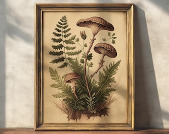 Botanical Mushrooms | Cottagecore Print, Witchy Wall Art, Goblincore Aesthetic Oil Painting, Moody Vintage Poster, Boho Forest Wall Decor