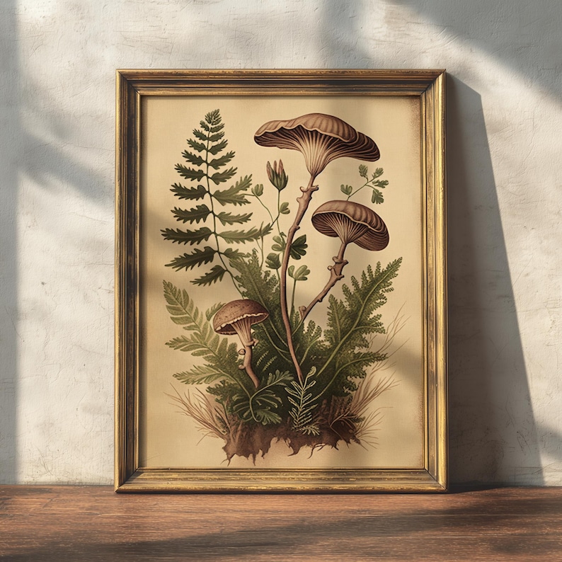 Botanical Mushrooms | Cottagecore Print, Witchy Wall Art, Goblincore Aesthetic Oil Painting, Moody Vintage Poster, Boho Forest Wall Decor image 1