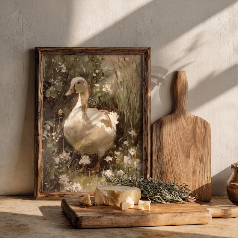 Nature wall art depicting a soft goose portrait, perfect for creating a cozy, cottagecore space with rustic charm.