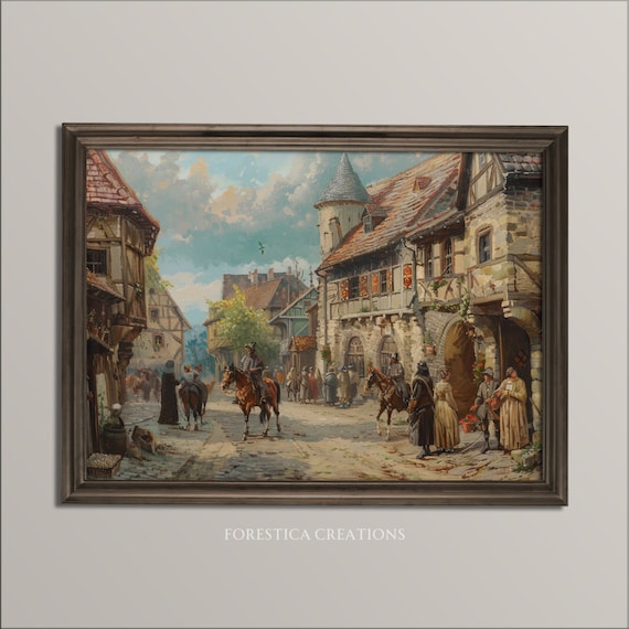 中世の街並み | アンティーク絵画の美学、ファンタジーダンジョンズ