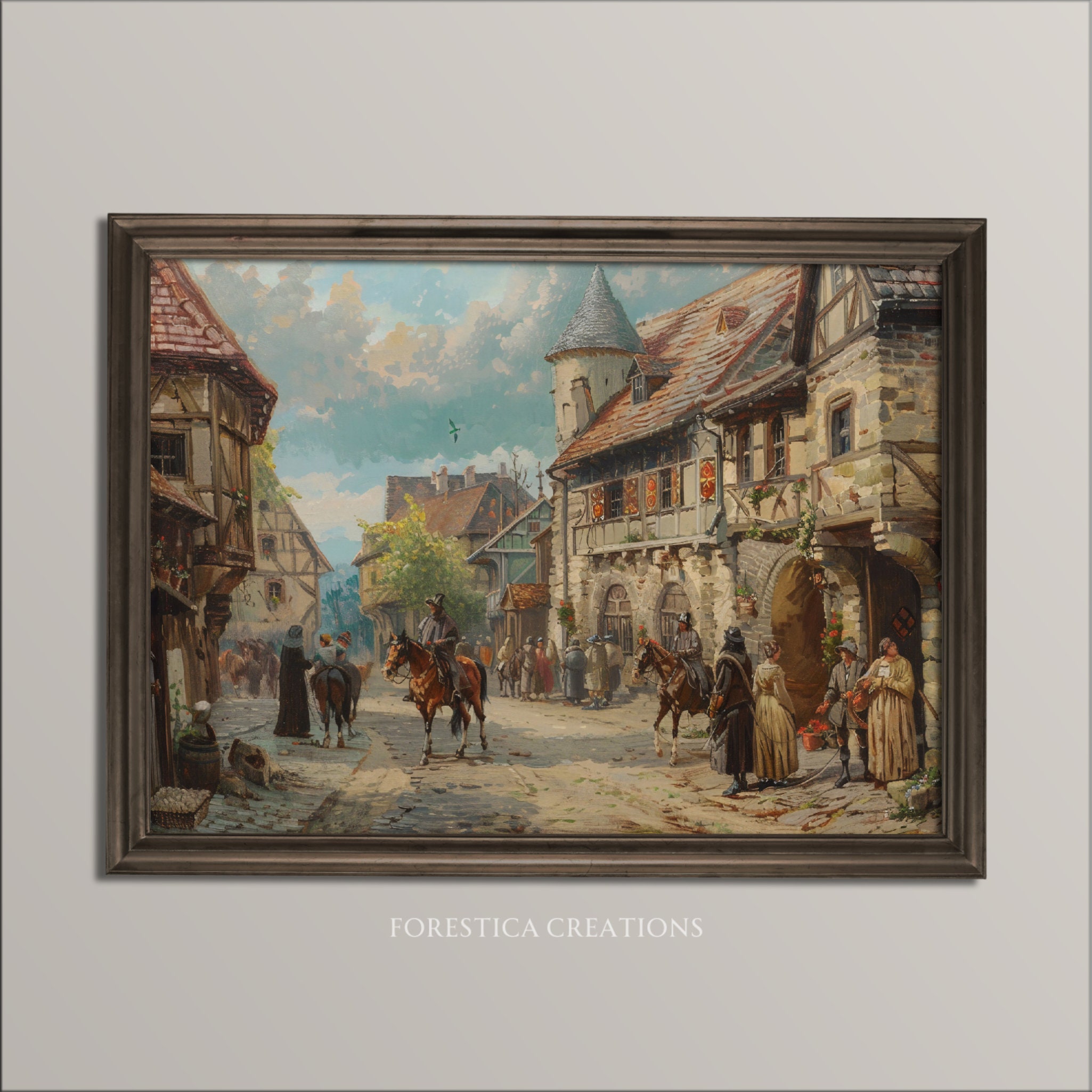 中世の街並み | アンティーク絵画の美学、ファンタジーダンジョンズ