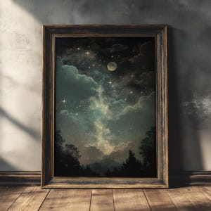 Night in the Woods Celestial Print: Moody Moon & Stars Wall Art (Digital Download)