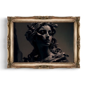Medusa Sculpture | Greek Mythology Art, Dark Academia Print, Antique Oil Painting Printable, Unique Wall Art, Ancient Statue Wall Decor