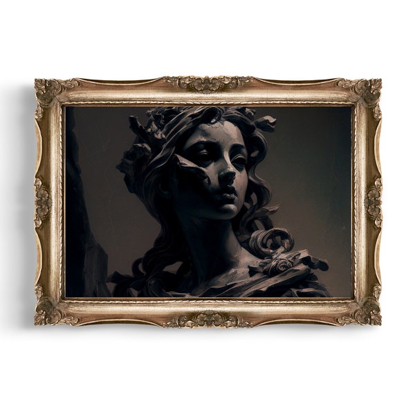 Medusa Sculpture | Greek Mythology Art, Dark Academia Print, Antique Oil Painting Printable, Unique Wall Art, Ancient Statue Wall Decor