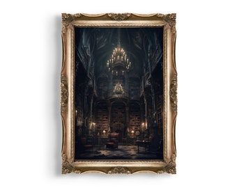 Dark Library Interior | Dark Academia Decor, Goth Wall Art, Gothic Home Decor, Whimsigoth Decor, Moody Horror Decor, Eclectic Goth Art