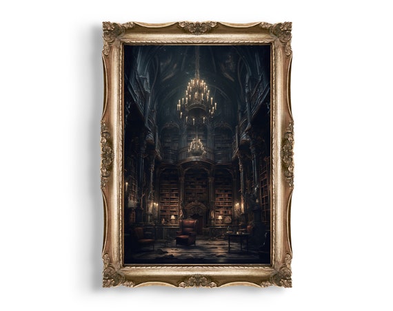 Dark Library Interior | Dark Academia Decor, Goth Wall Art, Gothic Home Decor, Whimsigoth Decor, Moody Horror Decor, Eclectic Goth Art