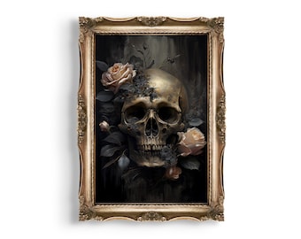 Floral Skull Gothic Art Print: Dark Cottagecore Decor (Digital Download)