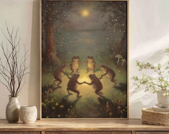 Dancing Frogs Printable Wall Art | Whimsical Woodland Animal Painting, Cottagecore Forest Decor (Digital Download)