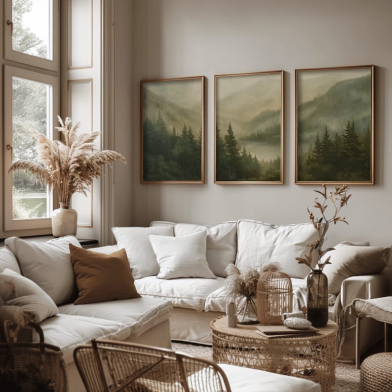Set of 3 Misty Forest Prints | Nature Wall Art, Triptych Gallery Wall ...