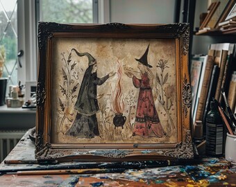 Uoyien Vintage Witchy Gothic Dark Academia Witchy Wall Decor Occult Luna Worship Wall Art Prints Witch Aesthetic Posters 12x16in Unframed