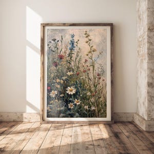 Rustic home decor oil painting capturing the wild, natural elegance of a flower meadow.