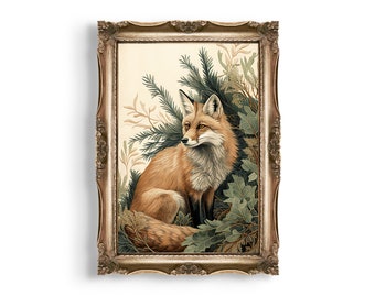 Fox | Boho Cottagecore Prints, Animal Wall Art, Bohemian Vintage Painting, Forest Room Decor, Light Academia Wall Art, Fairycore Decor