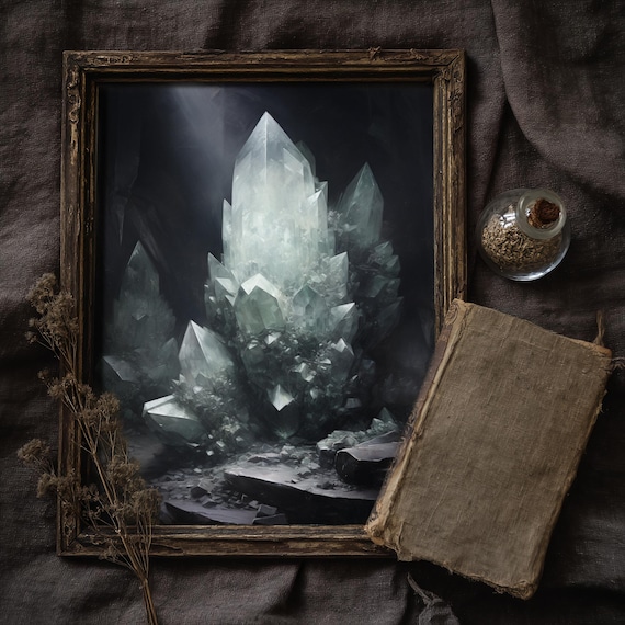 Crystal Cave | Witchy Wall Art, Dark Academia Decor, Whimsigoth Aesthetic, Goblincore Decor, Goth Decor, Gothic Cottagecore, Dark Moody Art