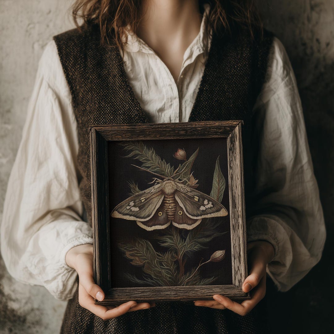 Botanical Moth | Dark Cottagecore Wall Art, Moody Floral Printable ...