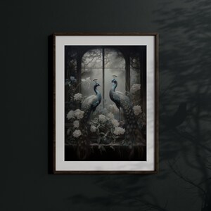 Love & Mystery: Invite the romance of two peacocks in love into your space with this piece of Victorian gothic art, a true masterpiece.