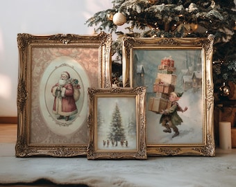 Set of 3 Vintage Christmas Art Prints | Rustic Holiday Decor (Digital Download)