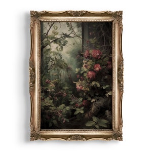 Secret Garden | Dark Cottagecore, Dark Academia Art, Vintage Floral Painting, Botanical Prints, Witch Room Decor, Dark Green Aesthetic image 6