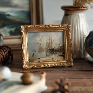 Antique seascape artwork with moody tones, perfect for a dark and sophisticated study room setting.