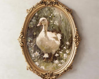 Goose | Cottagecore Wall Art, Easter Prints, Farmhouse Decor, Rustic Home Decor, Moody Nature Wall Art, Vintage Painting Aesthetic