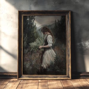 Die Kräuterkundlerin | Darkcore Cottage Prints, druckbare grüne Hexe, stimmungsvolle Wandkunst, Waldwohnkultur, botanisches Dekor, Naturästhetik