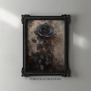 Vintage schwarze Rose | Dark Cottagecore Ästhetik, antikes Ölgemälde Druck, Dark Academia, botanisches Dekor, Blumenwandkunst, Whimsigoth Kunst